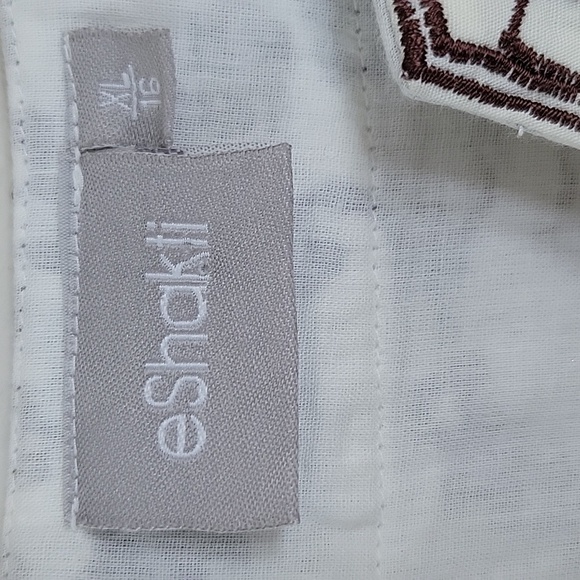 Eshakti White Brown Floral A-Line Dress Size 16 - Picture 4 of 7